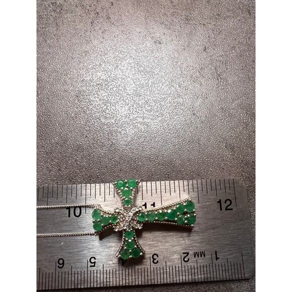Emerald and zircon sterling silver cross pendant with 20 inch chain - Picture 12 of 12
